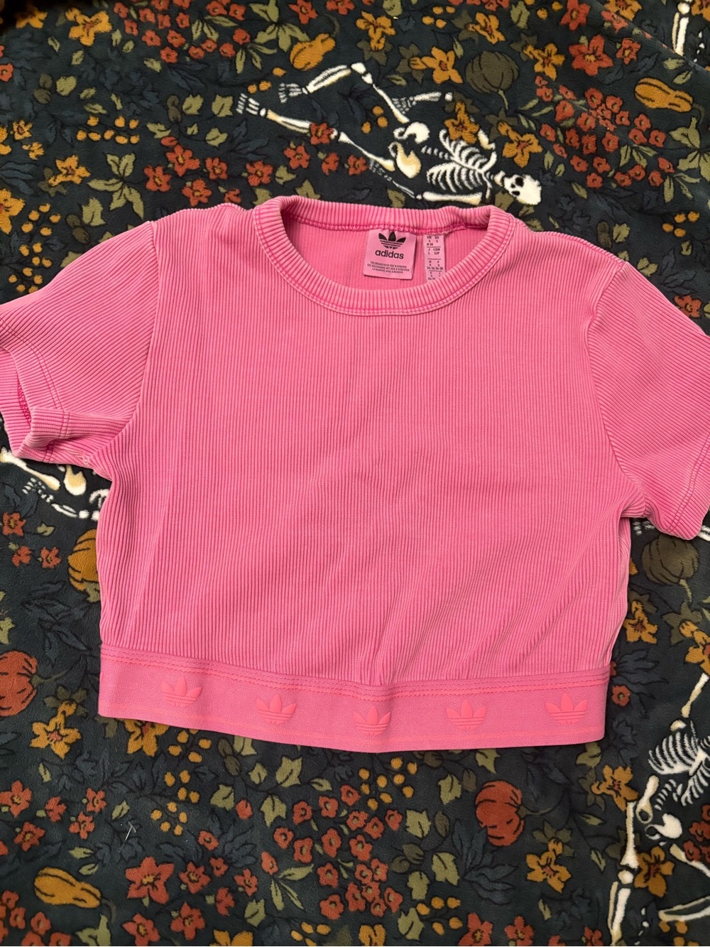 adidas Pink Ribbed Crop T-Shirt